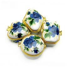 Qingmos 4 PCS 1.5" Blue China Ceramics Multi Purpose Box for Jewelry Displays with Jewelry Box Gift Set China Feature Collection