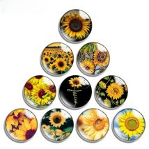 10mm 12mm 16mm 20mm 25mm 30mm 623 Sunflower Mix Round Glass Cabochon Jewelry Finding 18mm Snap Button Charm Bracelet