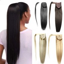 ZZHAIR 100% Human Hair Extensions 16"-26" Magic Wrap Around Ponytail 140g Clip In  Machine Made Remy Horsetail Stragiht