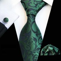 Ricnais Fashion 8cm Men's Silk Tie Set Red Green Floral Handkershief Cufflinks Necktie Suit Business Wedding Neck Ties Set Gift