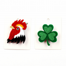 Easter Hen Brooch 3 Leaf Clover Brooch  Safety Pink Acrylic Brooch