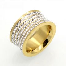 5 Row Brand Crystal Jewelry Fashoin Women Men Unisex Luxury 11mm Wide Rings Wholesale Gold Color Stainless Steel Wedding Rings