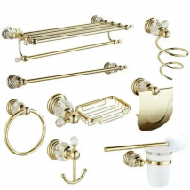 Golden Polished Brass & Crystal Bathroom accessories Bath Hardware Set Towel Rack Towel Bar Paper Holder Soap Dish JM2221