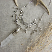New Goth White Crystal Crescent Moon Branches Necklace Witch Fantasy Forest Creativity Jewelry Twig Statement Wedding Wicca