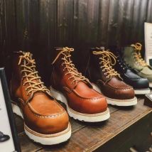 Goodyear-Welted Vintage Genuine Leather Ankle Motorcycle Boots Square Top Men Casual Dress Work Red Boots Men Punk