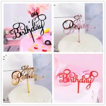 New Happy Birthday Cake Topper Red gold silver Acrylic Birthday theme party cake toppers decoration For Kids birthday cakes gift