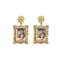 2020 New Vintage Angel Earring Fairy Beauty Drop Earrings Retro Mandala Charm Square Glass Cabochon Jewelry