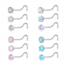 ZS 22g CZ Crystal Nose Studs Sets 12PCS/3PCS Nose Rings Studs Set Stainless Steel Nose Piercing Screws Fashion Nose Septum Rings