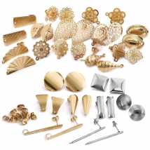 10pcs Stainless Steel Geometric Round Earring Stud Golden hollow Flowers Earrings Base Connectors Linker Diy Making Accessories