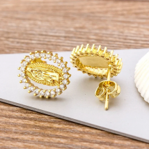 Nidin Hot Sale 28 Styles Classic Virgin Mary Stud Earrings For Women Crystal Copper Zircon Micro Pave Zircon Jewelry Gift