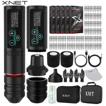 XNET Kit macchina per tatuaggi wireless a palette Kit penna per tatuaggio con motore brushless con batteria da 2400 mAh Cartuccia di dimensioni miste premium da 100 pezzi