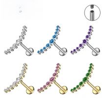 ZOOR F136 Titanium Arc Clear CZ Internally Threaded Labret Cluster Climber Stud Helix Tragus Cartilage Stud Flatback Piercing