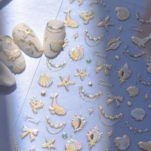 Golden Shell Conch Whale Sea Star Scallop Coral Bowknot Summer Beach Ocean 5D Nail Art Sticker Self Adhesive Manicure Decal DIY