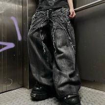 Gothic Retro Oversized Baggy Fit Unisex Mopping Pants Y2K Phantom Jeans High Street Spider Embroidered Patch Hip Hop Streetwear