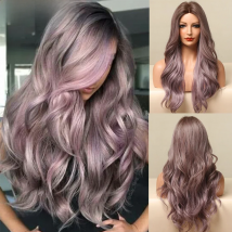 GEMMA Long Wavy Ombre Brown Purple Synthetic Wigs for Women Heat Resistant Natural Middle Part Cosplay Party Lolita Hair Wigs