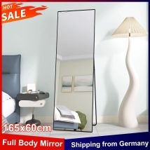 Anajqaqia 165 x 60 cm Ganzkörperspiegel, moderner Bodenspiegel, schwarzer Aluminiumrahmen, hängender und stehender Spiegel, leichter Wandspiegel