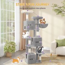 Albero per Gatti da 193 cm, Grande Torre per Gatti da Interno, Arredamento per Gatti con 2 Piattaforme, 3 Cuccette, 7 Tiragraffi