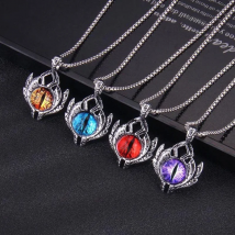 Luminous Demon Eye Pendant Necklace Jewelry Accessories for Women Halloween Flying Dragon Wolf Glowing In The Dark Sweater Chain