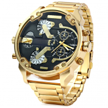 Big Watch Men Luxury Golden Steel Watchband Men's Quartz Watches Dual Time Zone Military Relogio Masculino Casual Clock Man