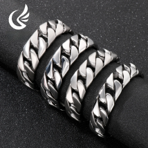 Fongten Cuban Chain Bracelet For Men Shiny Matte Stainless Steel Heavy Male Bracelets Bangle Silver Color Curb Jewelry