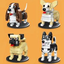 171pcs+ Cute Pets Mirco Building Blocks Siberian Husky DIY Dog Model Kit Educational Beagle Corgi Pug Mini Bricks Toys For Kids