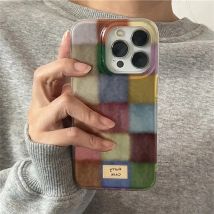 Dopamine Color Block Match Plaid Phone Case For iPhone 17 16 15 14 13 12 11 Pro Max Air 16E SE2 7 8 Plus Grid Label Matte Cover