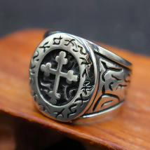 Classic Lorraine Cross Ring For Men Retro Orthodox 316L Stainless Steel Cross Signet Rune Ring Punk Fashion Biker Jewelry Gift