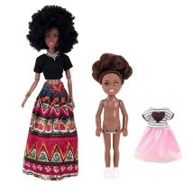 Kawaii Items African Girls Black Doll 30cm Monther 14cm Daughter Body With Clothes For Kids DIY Game Best Birthday Present