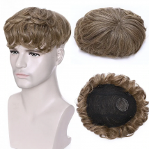 SEGO 16x19cm Small Men Toupee Hair Topper Human Hair Replacement Natural Wave Hairpiece Density 140% Natural Wave 4''