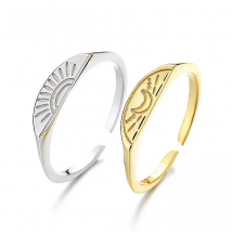 SOFTPIG Real 925 Sterling Silver INS Style Couple Adjustable Ring For Women Cute Fine Jewelry Minimalist Moon Sun Accessories