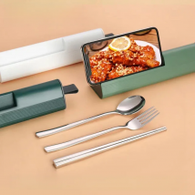 New Portable Cutlery Set High Quality Stainless Steel Tableware Set Fork Spoon Chopstick Camping Travel Flatware Set With Box
