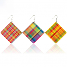SOMESOOR Madras & Plaid Fabric Design Wooden Drop Earrings Afro Ethnic Headwrap Pattern Print Ear Dangle Jewelry For Women Gifts