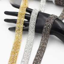 1 Yard New 1.8cm Gold Gue Rhinestone Tape Hot Crystal Webbing DIY Trim Geometric Design Clothing Decoration Accessories TR056