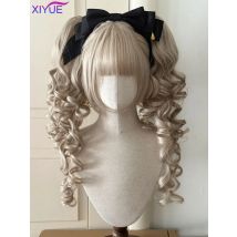 Synthetische Princess Cut Doppel Pferdeschwanz Lolita Perücke mit Pony Mädchen Ombre Blond Braun Weiß Grau Cosplay Halloween Harajuku Perücke