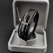 Boho Personalized Men's Family Name Bracelet Black Cross Woven Leather With Stainless Steel Charm Bracelet Custom Name Jewelry