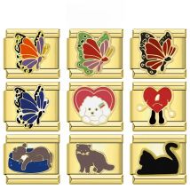 Hapiship Drop Shipping 2024 Butterfly Cat Golden Italian Charm Links Fit 9mm Stainless Steel Bracelet Wholesale Jewelry DJ1404-A