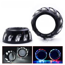 Sinolyn RGB LED Angel Eyes Spiral Shrouds Revolving Dynamic APP Control Sequential Flowing Bezels For 3 Inch Projector Lenses