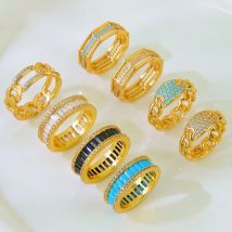 Italian Gold Color Jewelry Rings 21k Gold Plated Dubai Cubic Zircon Ring Hawaiia Women Event Party Daily Wear Jewelrys