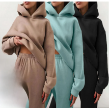Women's Tracksuit Suit Winter Fashion Warm Hoodie Sweatshirts Two Pieces Oversized Solid Casual Hoody Pullovers Long Pant Sets