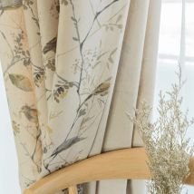 Cotton Linen Curtains for Living Room Beige Branch Printed Window Curtain for Bedroom Vintage Window Drapes Blind Panels Decor
