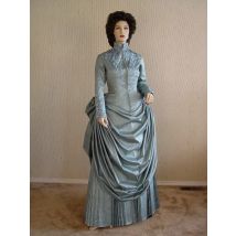 Dracula Mina Harker Cosplay Costume Bustle Dress Victorian Gothic Vampire Gown Elegant Blue Dress Custom Made