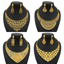 XUHUANG Ethiopian Gold Color Jewelry Set For Women Dubai Bridal Wedding Necklace And Earring Set Moroccan African Jewelry Gift