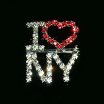 Handmade Word Brooch Pin "I LOVE NY (New York)" Words Lapel Pin Rhinestone Jewelry&Accessories Unique Gift WHOLESALE