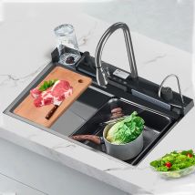 Lavello da cucina a cascata in acciaio inossidabile 304 Set di rubinetti con display digitale integrato a fessura singola grande Dispenser di sapone Lavatazze