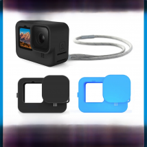 TELESIN Soft Silicone Case For GoPro 9 10 11 12 Lens Cap Blue Black Adjustable Hand Wrist Strap For GoPro Hero Black Accessories