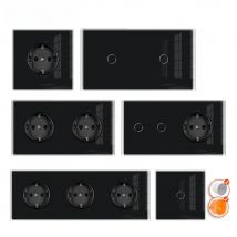 VISWE EU Standard Touch Switch and Socket 220V 16A Black Full Mirror Crystal Tempered Glass Panel Electrical outlets