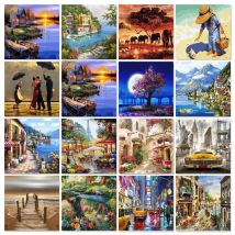 GATYZTORY Hot Selling Diy Painting By Numbers For Adults The Landscape Acrylic Pigment On Canvas Paint By Number Arts Craft