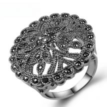 Drop Shipping Ajojewel Retro Rhinestones Ring Women Flower Vintage Female Jewelry