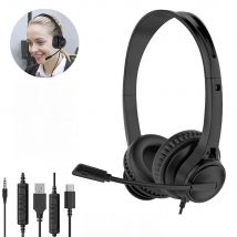 Wired USB Headset Call Center Headphones with Microphone Noise Cancelling Over Gaming Headphones 3.5MM Wired Headset For Compute
