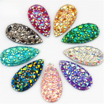 Micui 100PCS 10*20mm Crystal AB Resin Rhinestones Flat Back Beads Drop Shape Sew On 2 Hole For Clothes Dress Crafts ZZ706